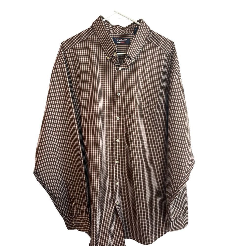 Round Tree & Yorke Travel Smart Sz 2XT Tall Long Sleeve Button-Down Brown Shirt
